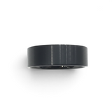 Rare Earth Gallery 9mm black tungsten ring with a brushed finish and pipe cut design