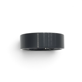 Rare Earth Gallery 9mm black tungsten ring with a brushed finish and pipe cut design