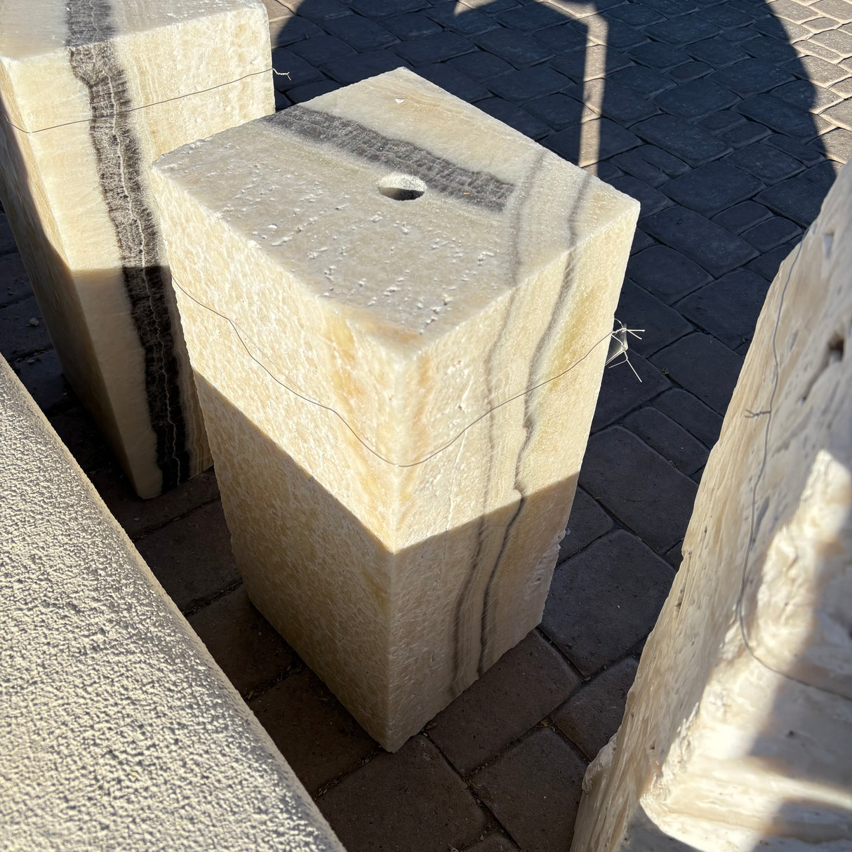 Zebra Fossil Onyx Block Fountain - Double Vertical Banding