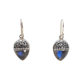 Labradorite Dangle Earrings Reverse Pear with Silver Cap Detail