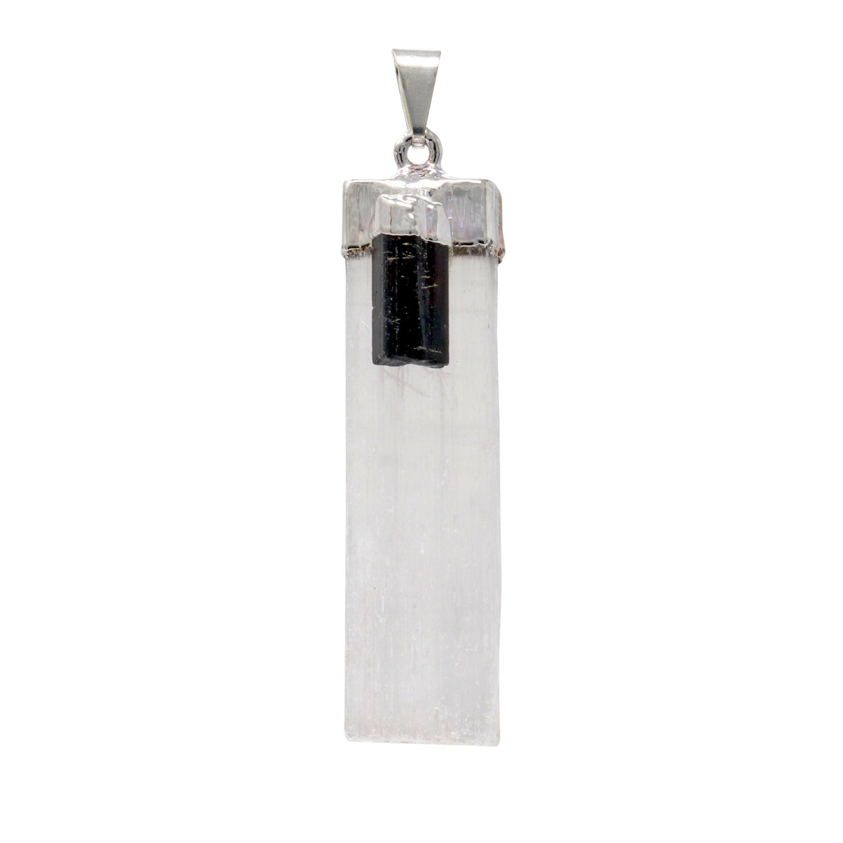 Selenite Pendant with Black & Green Tourmaline