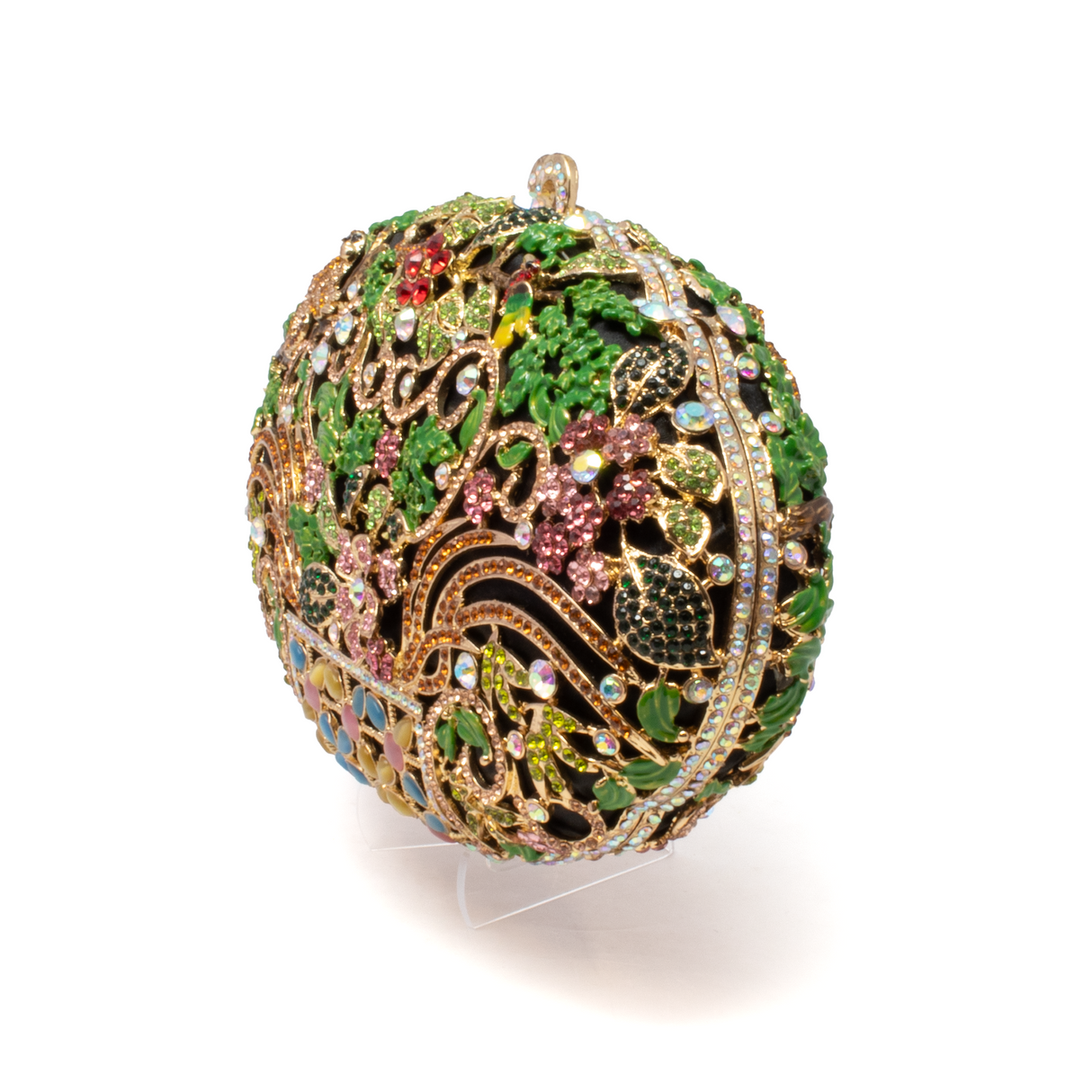 Floral Crystal Purse  with Chain - Multicolor