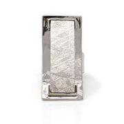 Meteorite adjustable ring, Muonionalusta ingot with Widmanstatten pattern in silver frame