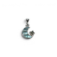 Rare Earth Gallery dainty crescent moon and star pendant featuring iridescent labradorite stone in a silver bezel