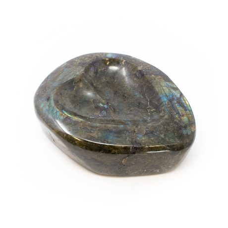 View of Labradorite Polished Heart Dish - Flashes Orange Green And Blue