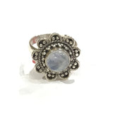 Rainbow Moonstone Ring -Round In Madala Design Bezel Sz