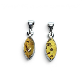 Rare Earth Gallery cognac amber pendant featuring a sharp oval cabochon set in a simple sterling silver bezel