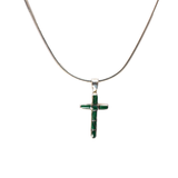 View of Malachite Inlay Cross Pendant - Mini Cross With Simple Rectangle Inlay & Silver Bezel