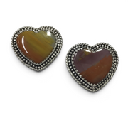 Rare Earth Gallery heart-shaped petrified wood cabochons with silver rope and scalloped bezel settings