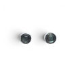 Labradorite 6mm round cabochon stud earrings in simple silver bezels on display card