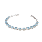 View of Aquamarine Bracelet - 16 Faceted Rounds - Prong Set With Tall Silver Bezels