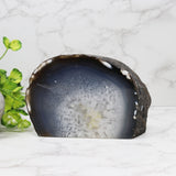Agate Geode Cut Base with White Center- Blue & White Dots