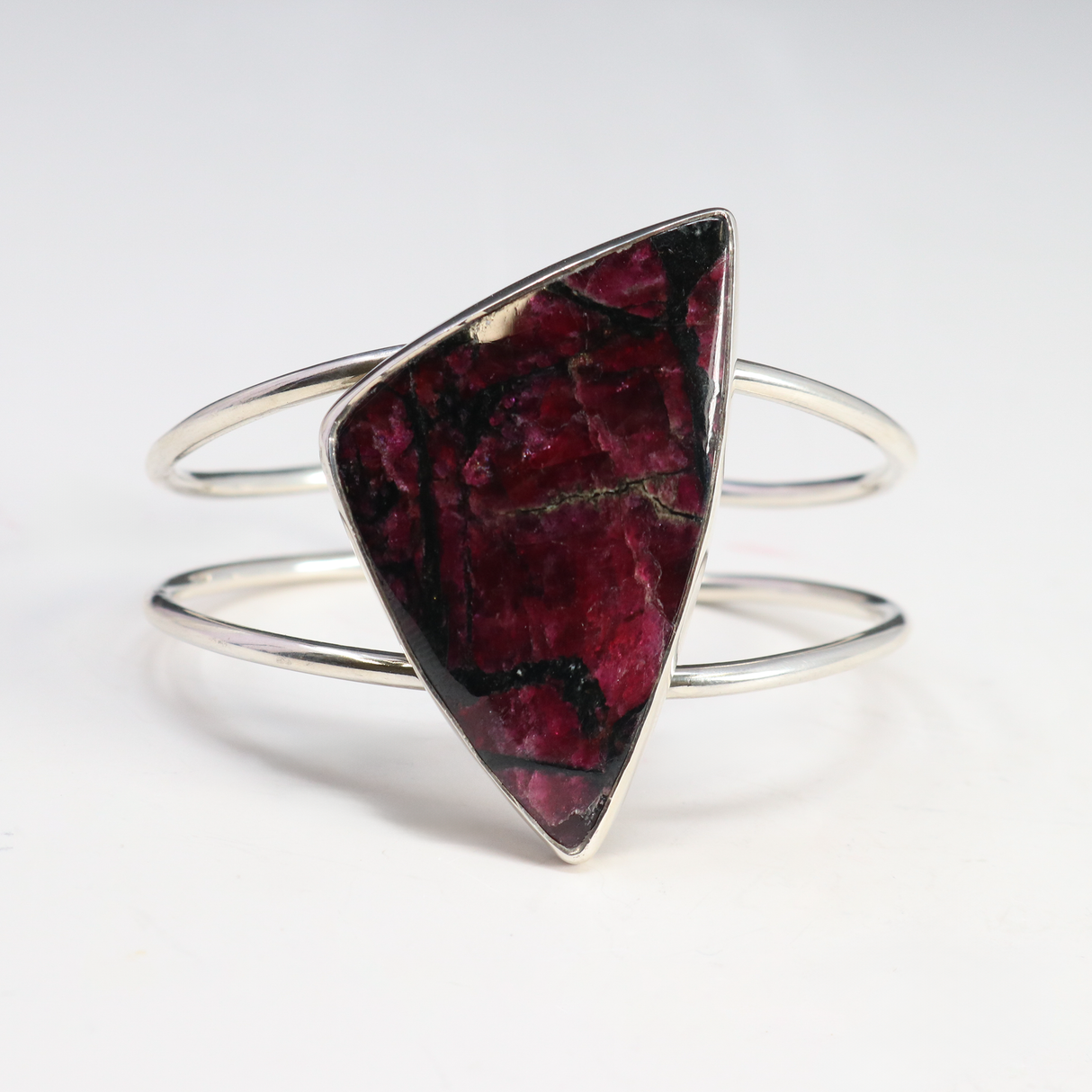 View of Eudailyte Cuff - Asymmetrical Triangle Cabochon With Silver Bezel Set On 2-band Cuff