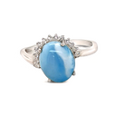 Larimar Ring - Prong Set Oval with White Czs Crescent Set in Silver Bezel