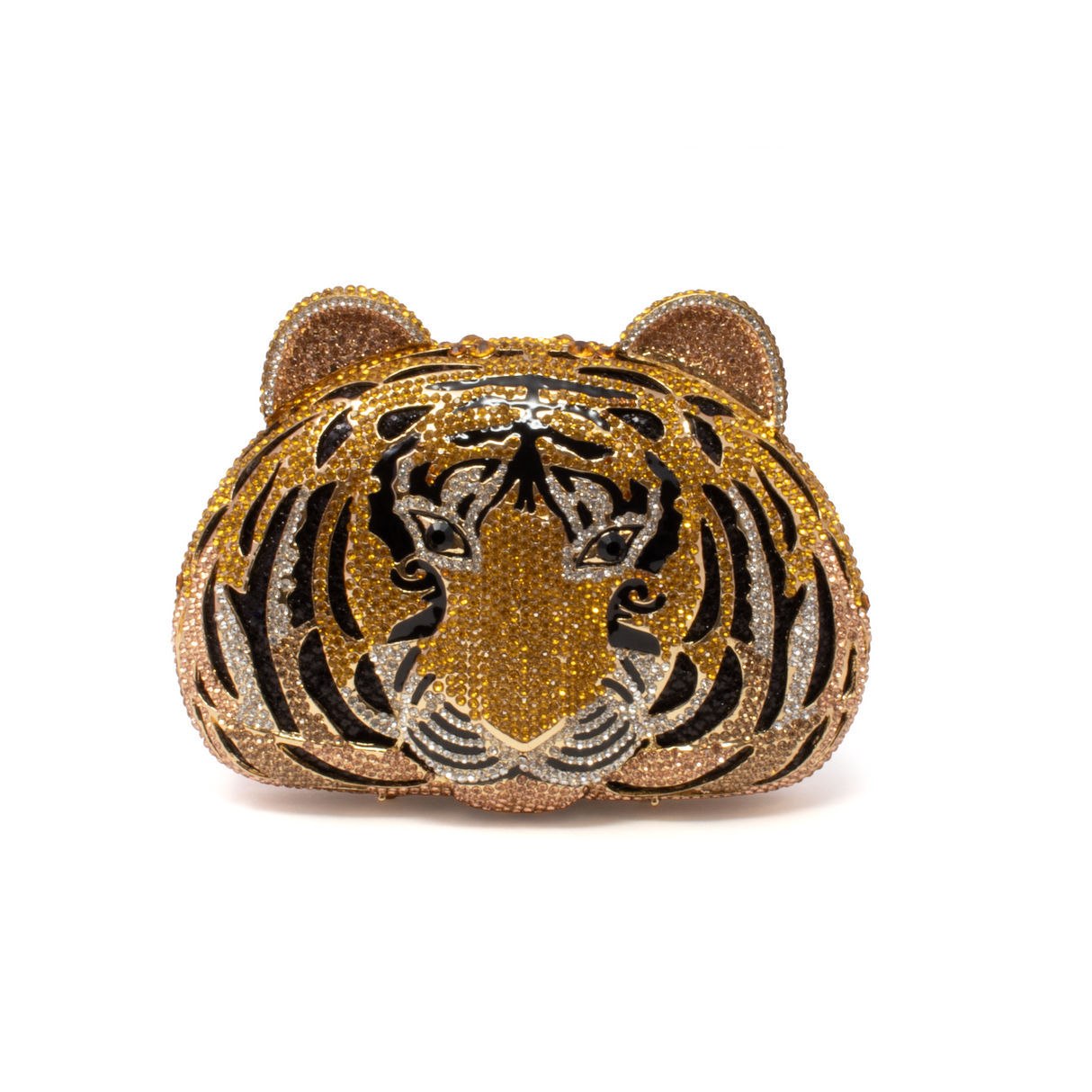 Tiger Face Crystal Purse with Chain - Yellow & Black