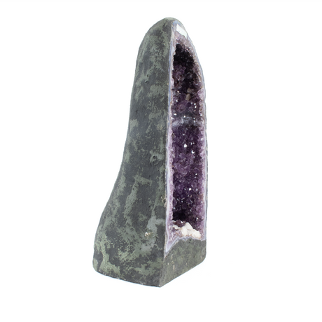 View of Amethyst Geode Cathedral Polished With Cut Base - Small Purple Crystals With Druze Quartz Detailing At Bottom