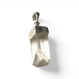 Rare Earth Gallery clear danburite crystal point pendant in a rhodium plated silver bezel setting