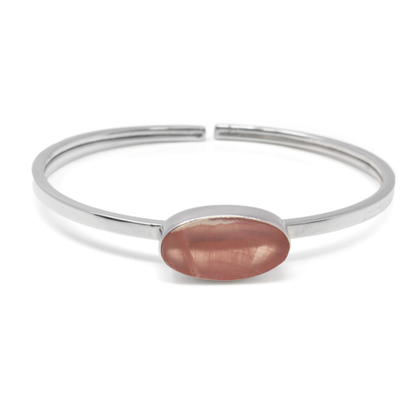View of Rhodochrosite Twist Bracelet - Flat Cut Oval With Silver Bezel