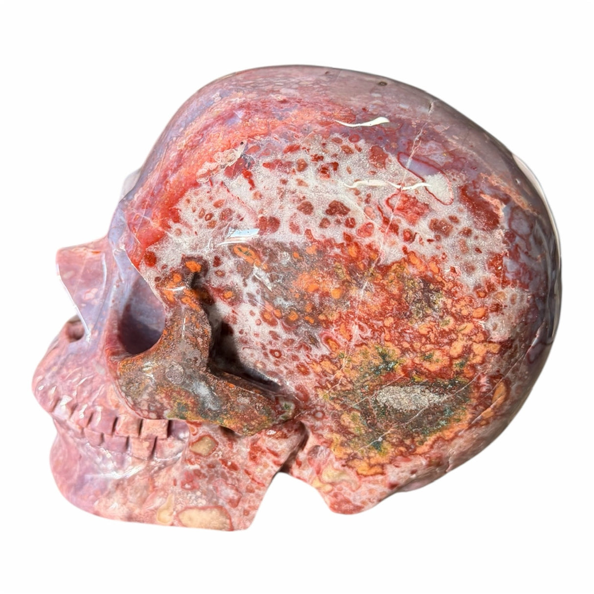 Polychrome Agate Skull Carving with Unique Colors - 6"