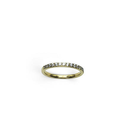Rare Earth Gallery 2mm titanium ring with gold IP plating and a half-band of sparkling white cubic zirconia stones.