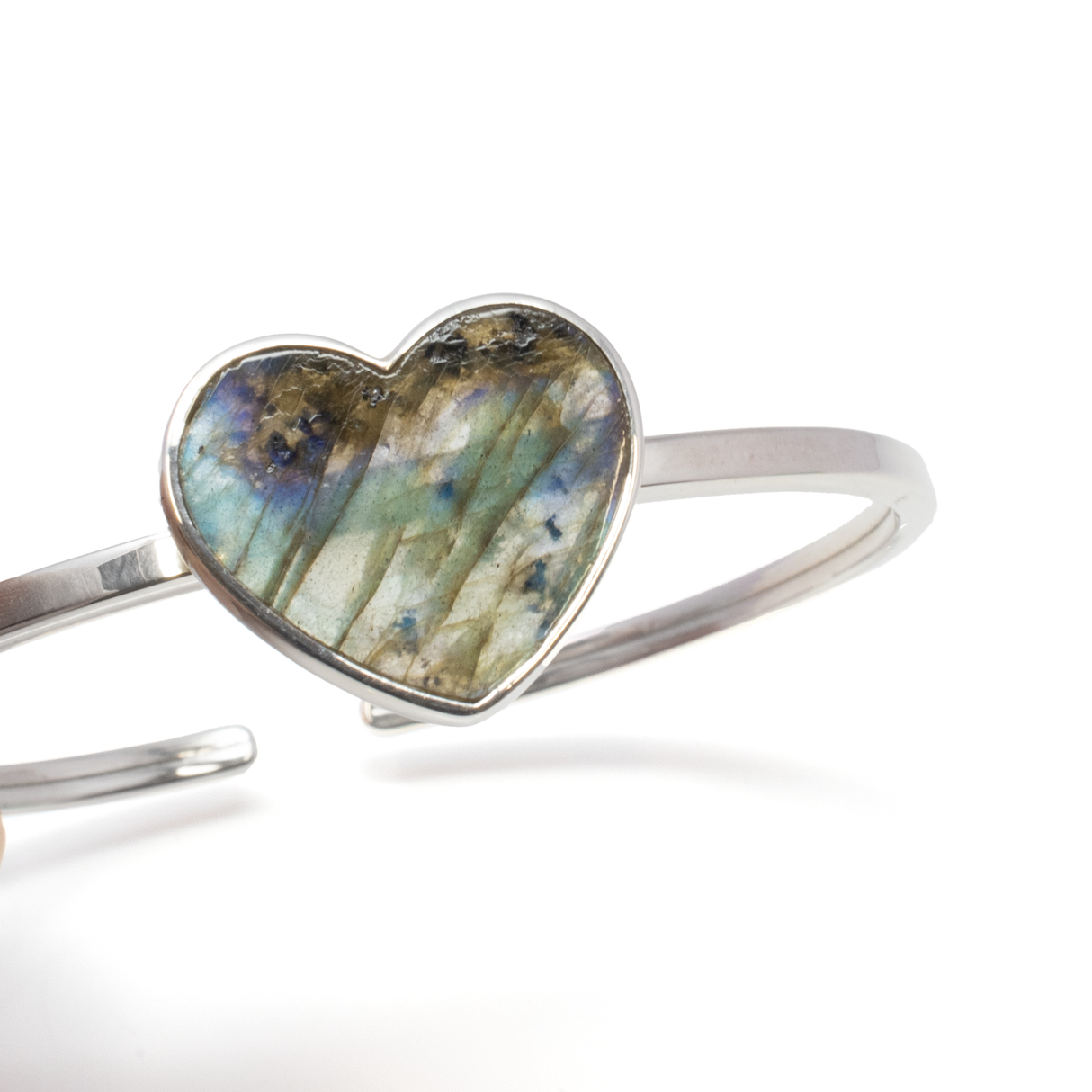 View of Labradorite Twist Bracelet - Simple Heart With Silver Bezel
