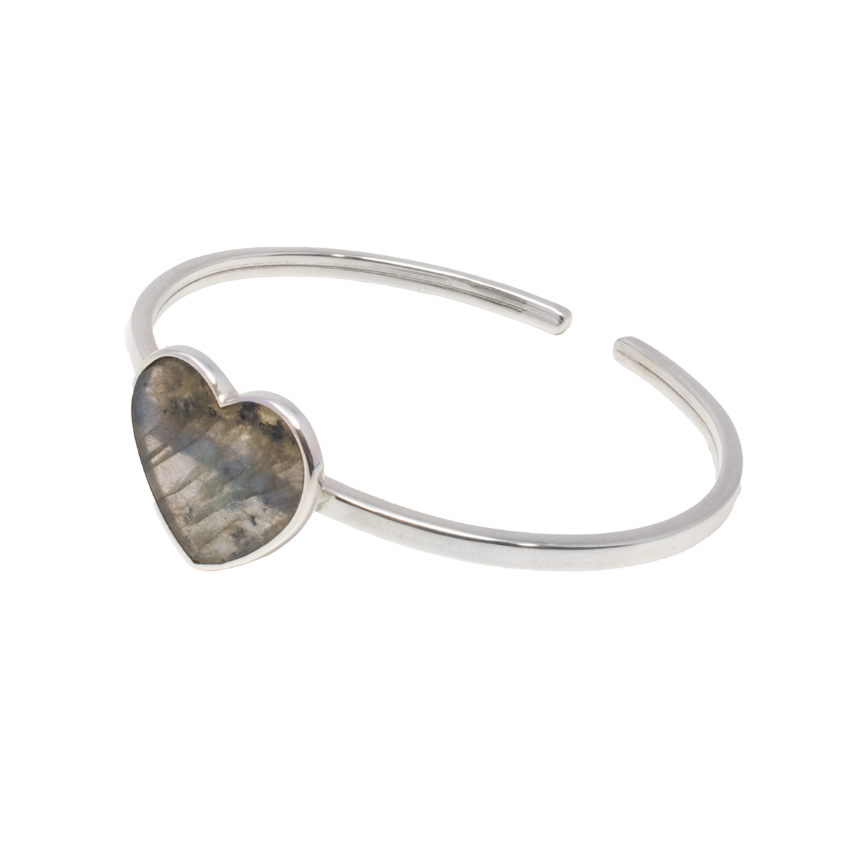 View of Labradorite Twist Bracelet - Simple Heart With Silver Bezel