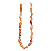 Tumbled carnelian nugget necklace strand, with silver extension chain and clasp