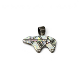 Rare Earth Gallery white opal inlay bear pendant with black heartline detail in sterling silver