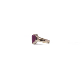View of Ruby Ring - Natural Freeform With Simple Silver Bezel Sz5