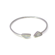 View of Rainbow Moonstone Twist Bracelet - 2 Isosceles Triangles With Silver Bezels On Open Band