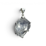 Rare Earth Gallery enhydro quartz pendant featuring a raw, clear crystal with water inclusions in a silver prong setting