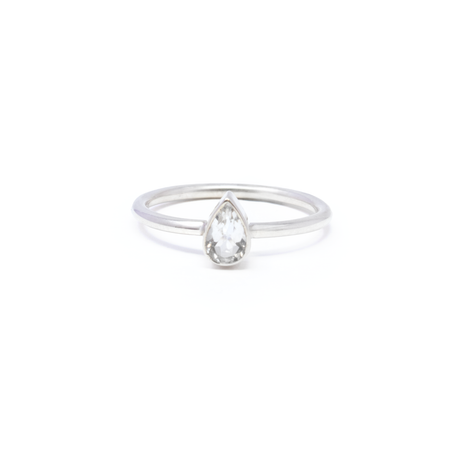 View of White Topaz Ring - Dainty Faceted Pear With Simple Silver Bezel Sz7
