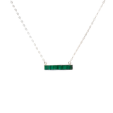 View of Malachite Necklace - Simple Bar With Silver Bezel On Box Chain