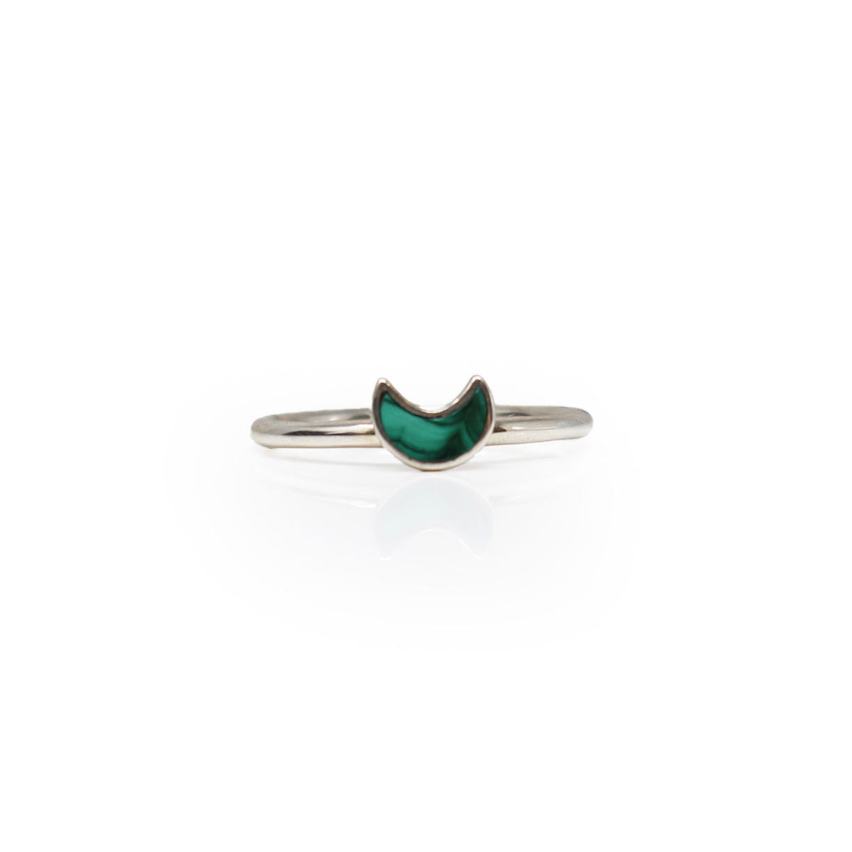 Crescent Moon Malachite Ring with Silver Bezel