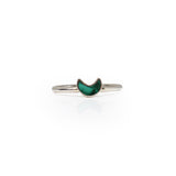 Crescent Moon Malachite Ring with Silver Bezel
