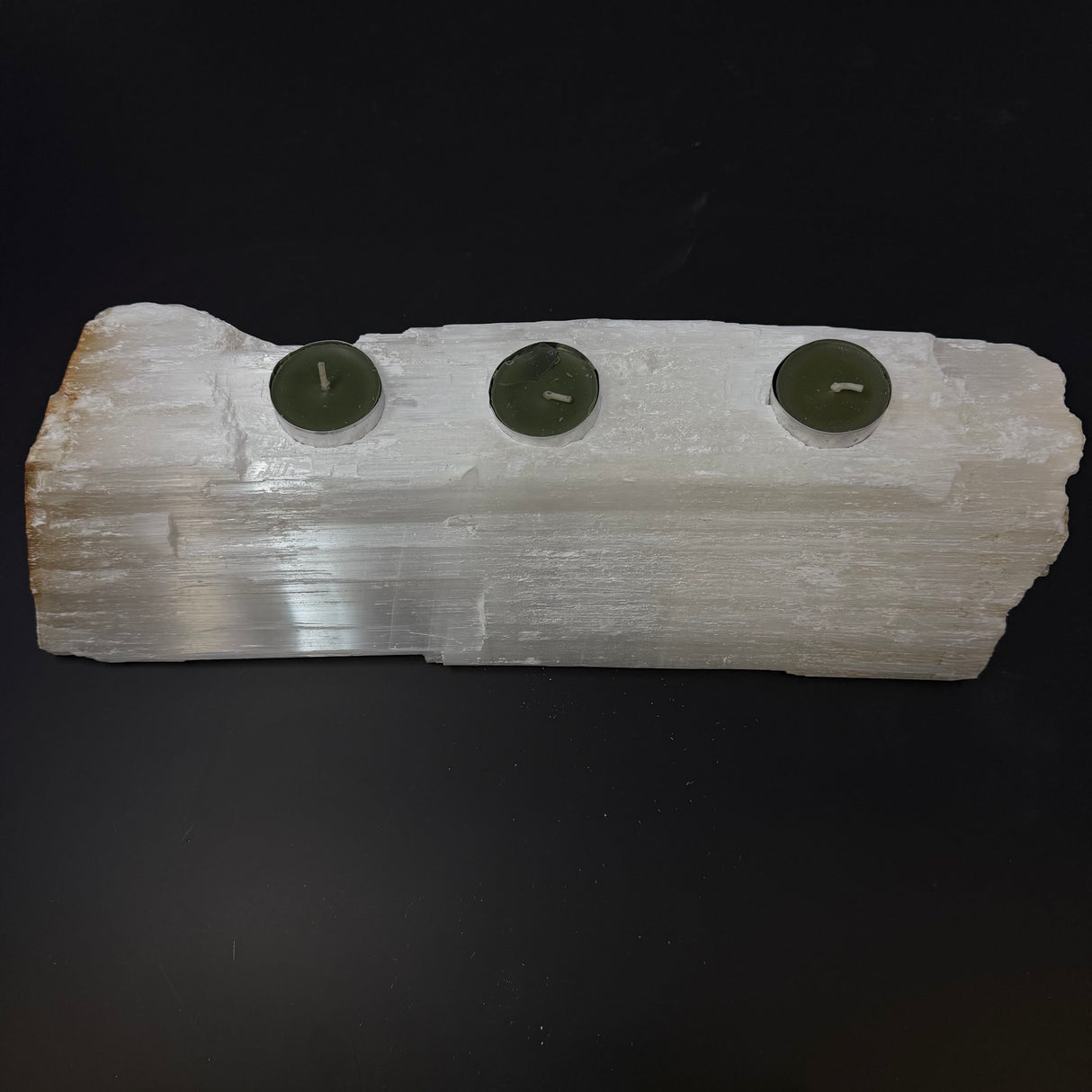 Selenite Log 3 Tealight Candle Holder - Medium