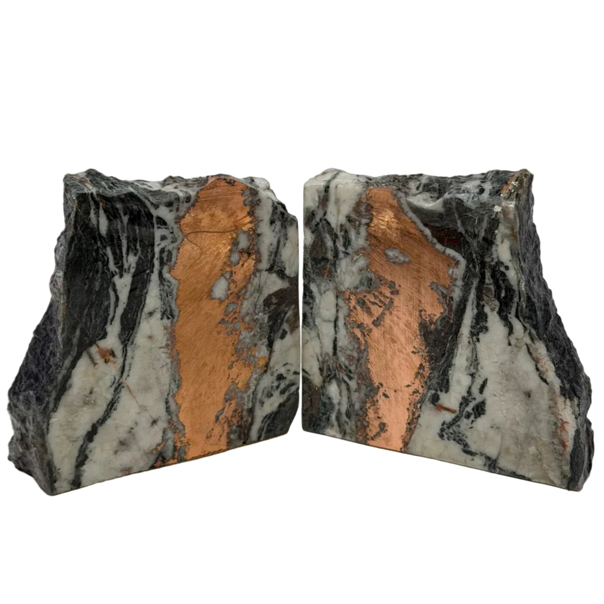 Michigan Native Vein Copper Bookends with Bold Center Vein - Cut & Cork Base