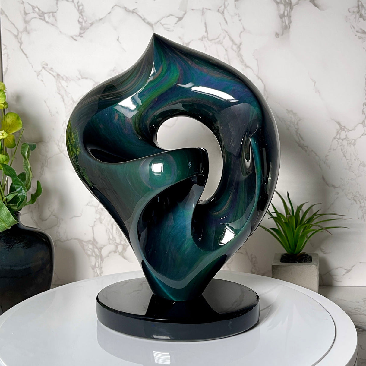 Rare Black Rainbow Sheen Obsidian Sculpture