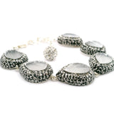 Selenite Link Bracelet - 6 Pear Links Surrounded by Marcasite & Silver Swarovski Crystals in 925 Sterling Silver