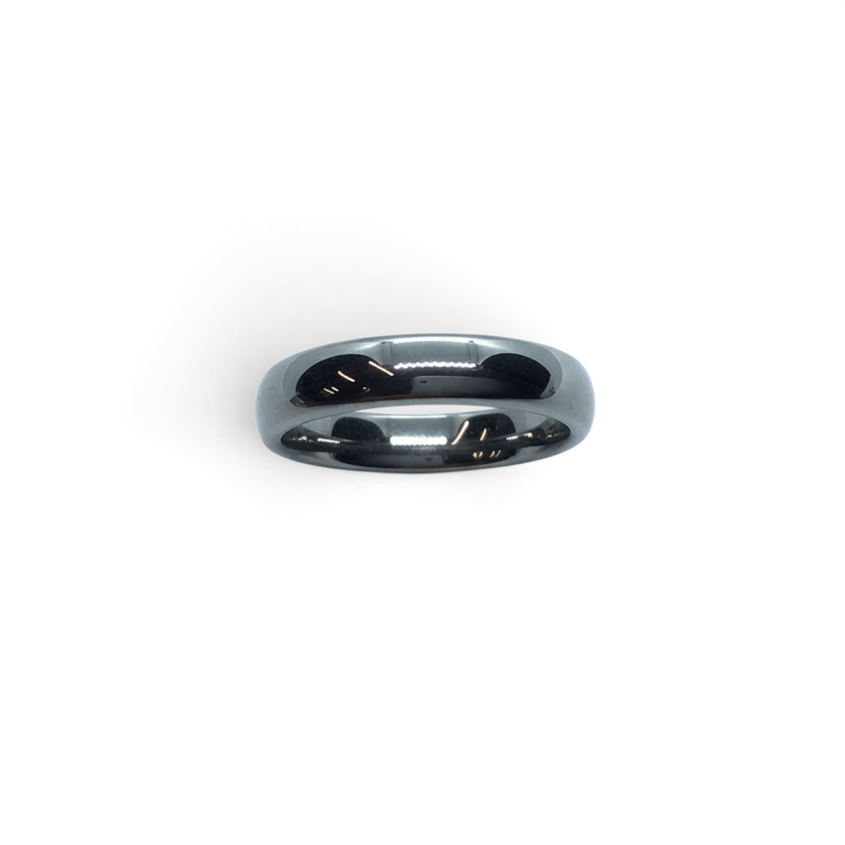 Rare Earth Gallery 4mm polished domed tungsten ring with a smooth metallic finish