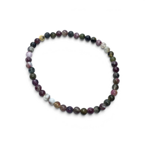 Rare Earth Gallery 4mm stretch bracelet featuring multi-colored natural tourmaline gemstone beads