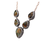 Natural Druze Necklace - 5 Pear Shapes with Marcasite & Silver Crystals