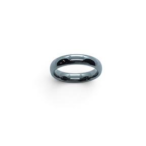 Rare Earth Gallery 4mm polished domed tungsten ring with a smooth metallic finish