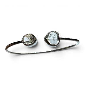 Rare Earth Gallery sterling silver twist bracelet featuring two bezel-set freeform Herkimer diamond crystals.