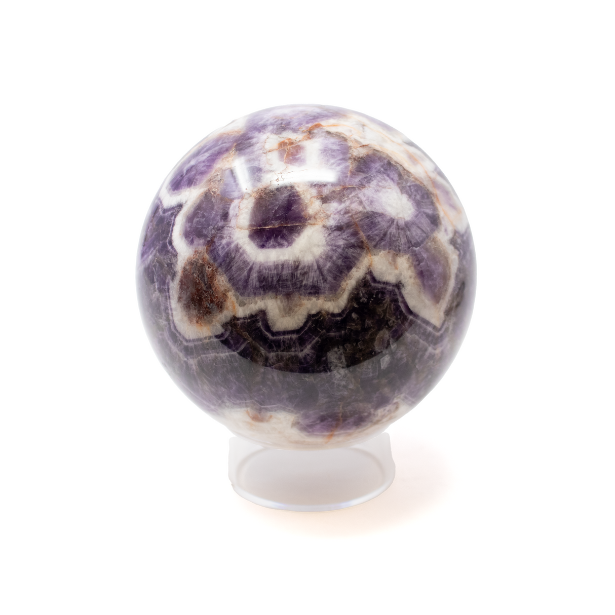 Chevron Amethyst Sphere on Lucite Stand