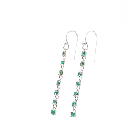 View of Emerald Dangle Earrings - 7 Faceted Rounds - Prong Set