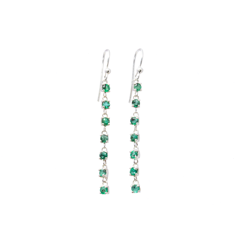 View of Emerald Dangle Earrings - 7 Faceted Rounds - Prong Set