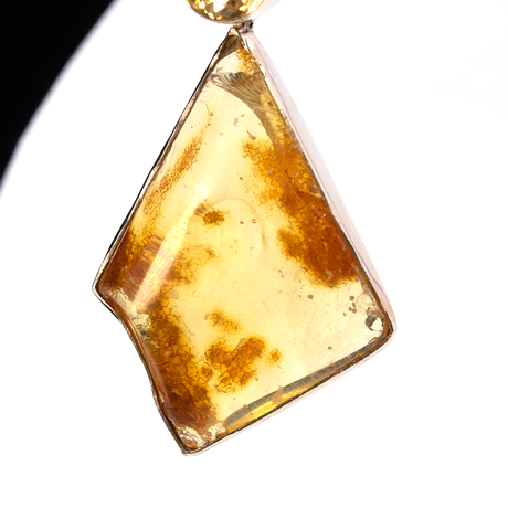 View of Amber Pendant - Natural Freeform Cabochon With Faceted Citrine Oval & Silver Bezels