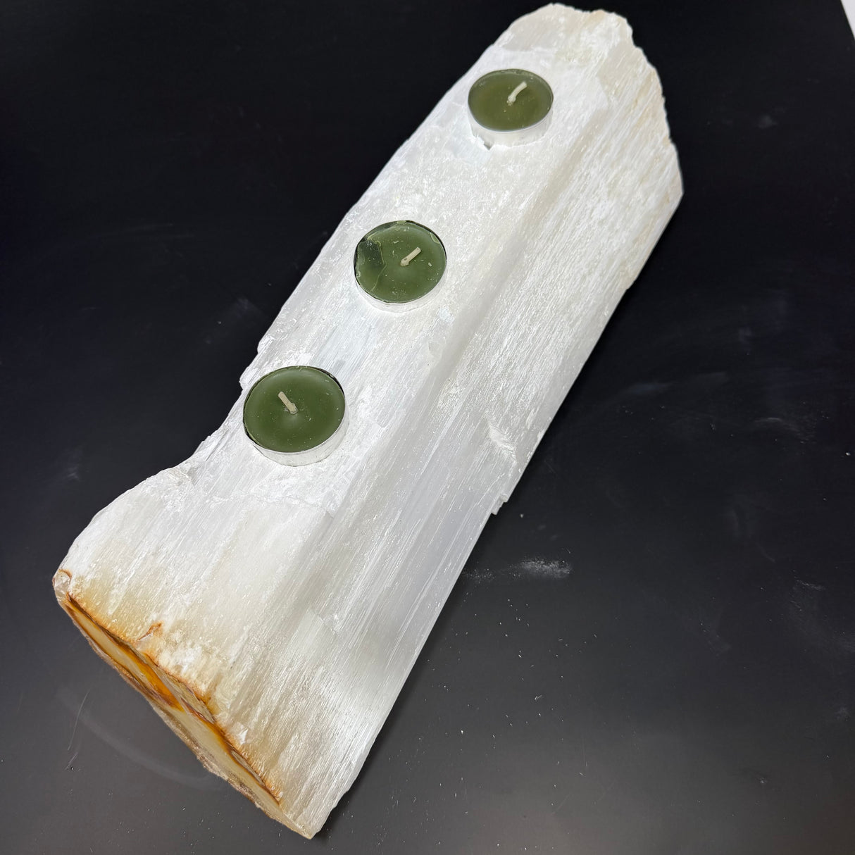 Selenite Log 3 Tealight Candle Holder - Medium