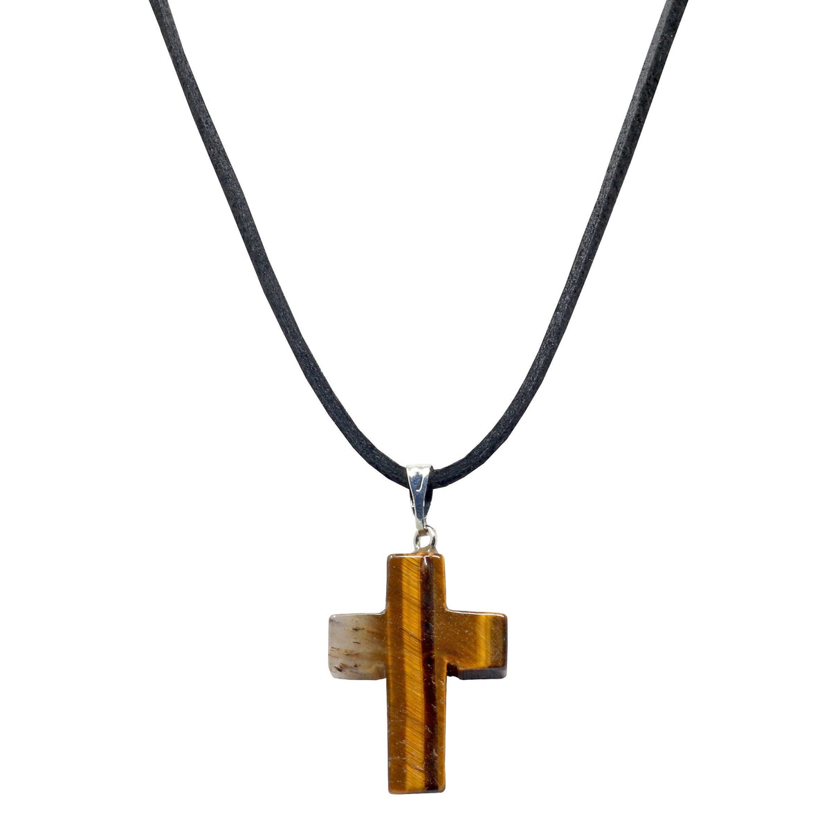 Tigers Eye Cross Pendant on Cord Necklace